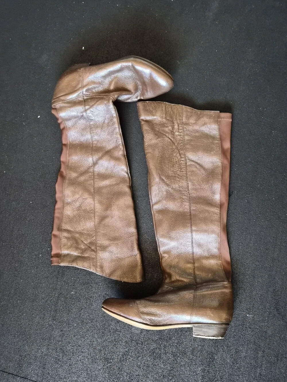 Brown Leather Knee-High Women's Riding Boots Stretchy